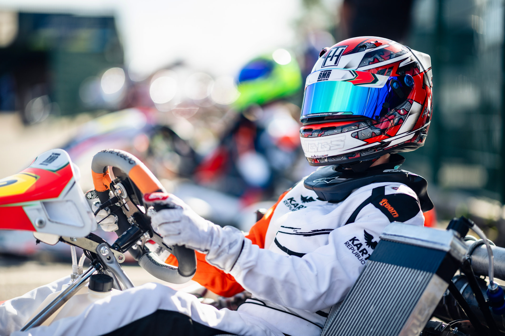 Ted Higgs ready to race, seated in his kart